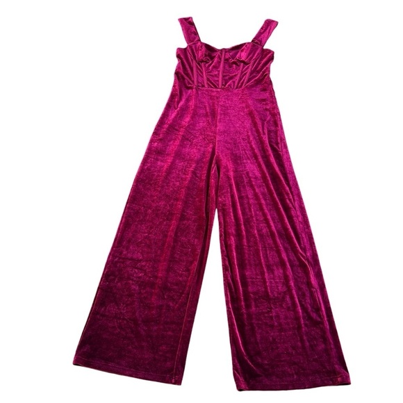 Cider Burgundy Velvet Jumpsuit Corset Style Wide Leg Holiday Christmas Large NWT - Picture 4 of 10